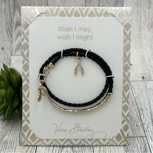 Vera Bradley Black Faux Leather Wish Charm Wrap Bracelet